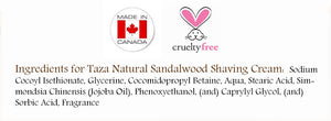 Premium Taza Natural Sandalwood Shaving Cream (8 oz), Contains Jojoba Oil, Glycerin